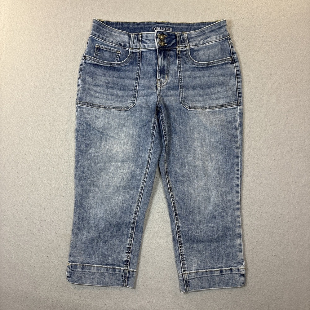 Maurice Cropped Jean Capri Pants Denim Slant Pockets Size 12 - Picture 1 of 9